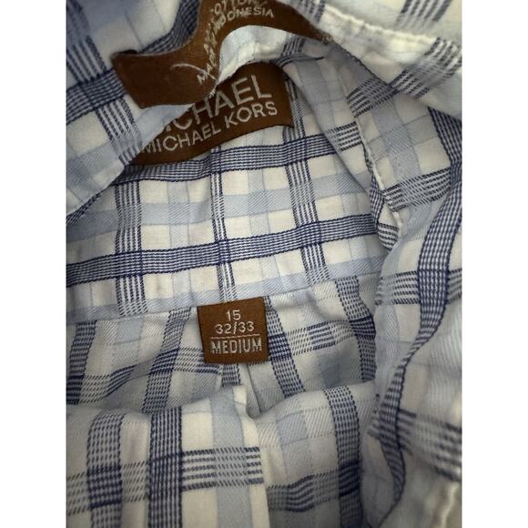 Michael Kors Button Down Shirt Men's Medium 100% Cotton Blue Plaid 15 32/33 - Picture 4 of 6